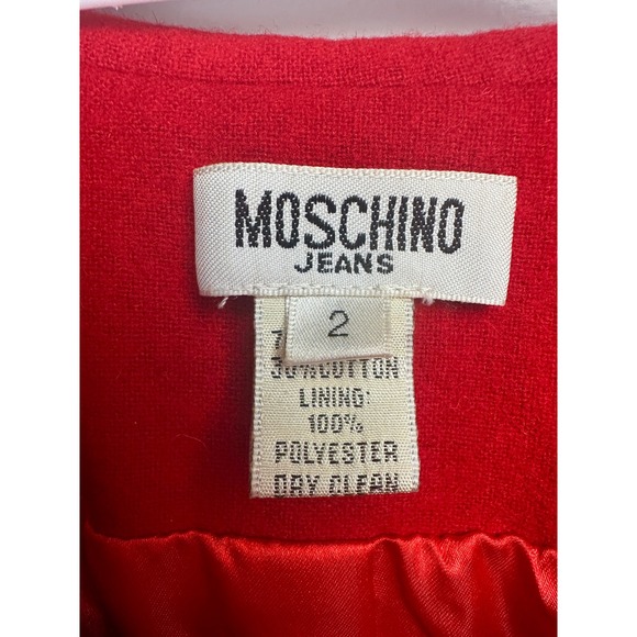 Vintage Moschino Red Wool Rose Appliqué Coat Italy Designer AS IS - Picture 3 of 13